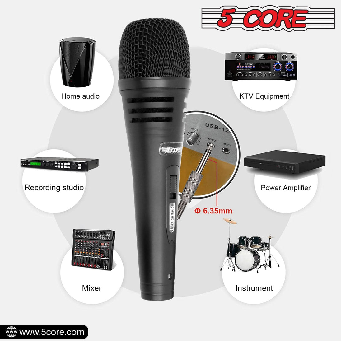 5 Core Dynamic XLR Microphone - Handheld Mic for Karaoke, Singing, and Studio Use