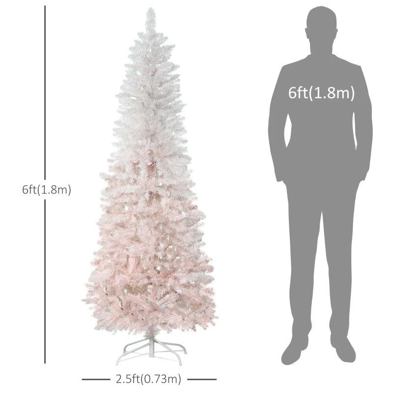 HOMCOM Pencil Artificial Christmas Tree with Pine Realistic Branches, Auto Open, Pink and White 