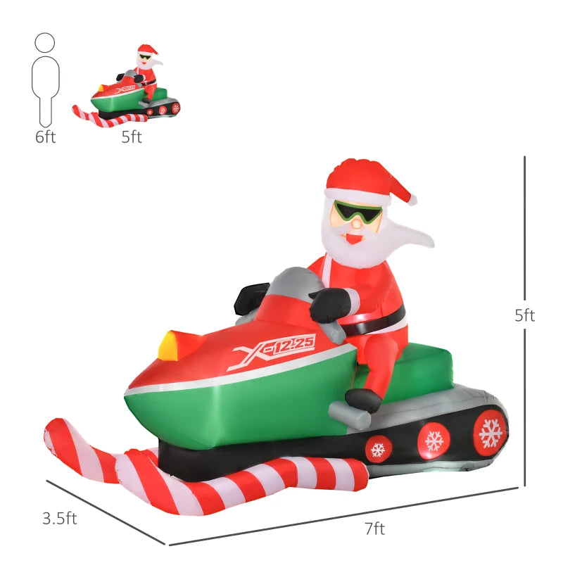 HOMCOM 5.2FT Inflatable Christmas Santa Claus on Snowmobile, LED Lighted Blow Up Decoration for Indoor & Outdoor Holiday Display 