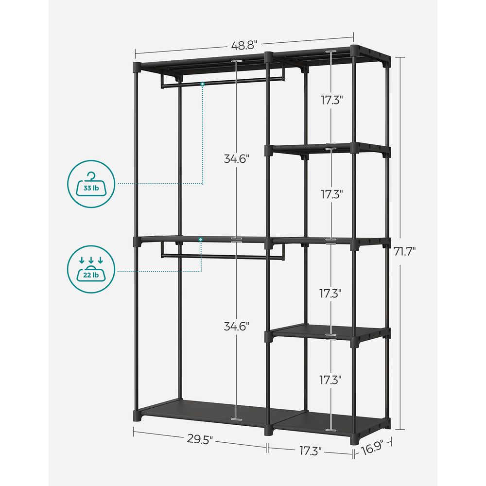 SONGMICS Freestanding Closet Organizer with Shelves, Hanging Rods 