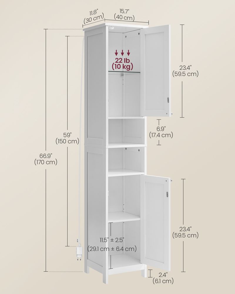 VASAGLE Tall Bathroom Cabinet with Lights 