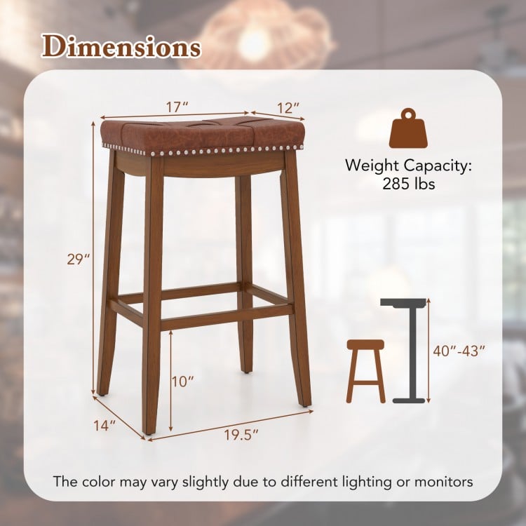 25/29 Inch Set of 2 Upholstered PU Leather Bar Stools with Saddle Seat-29 inches