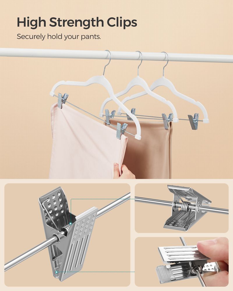SONGMICS Velvet Pants Hangers with Adjustable Clips 