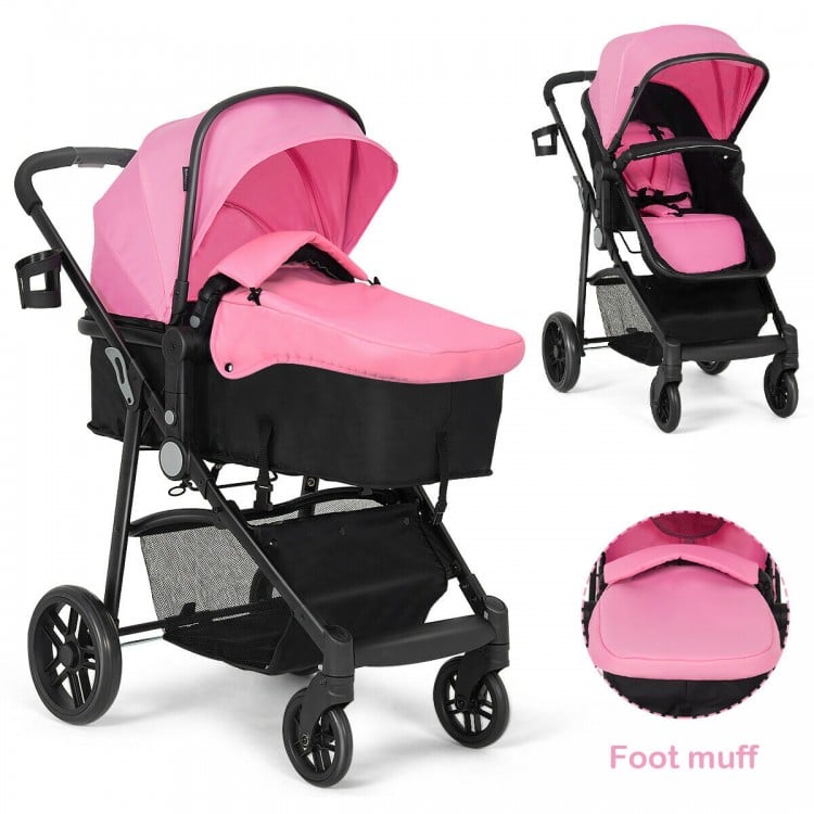 2 in 1 Foldable Pushchair Newborn Infant Baby Stroller-Pink