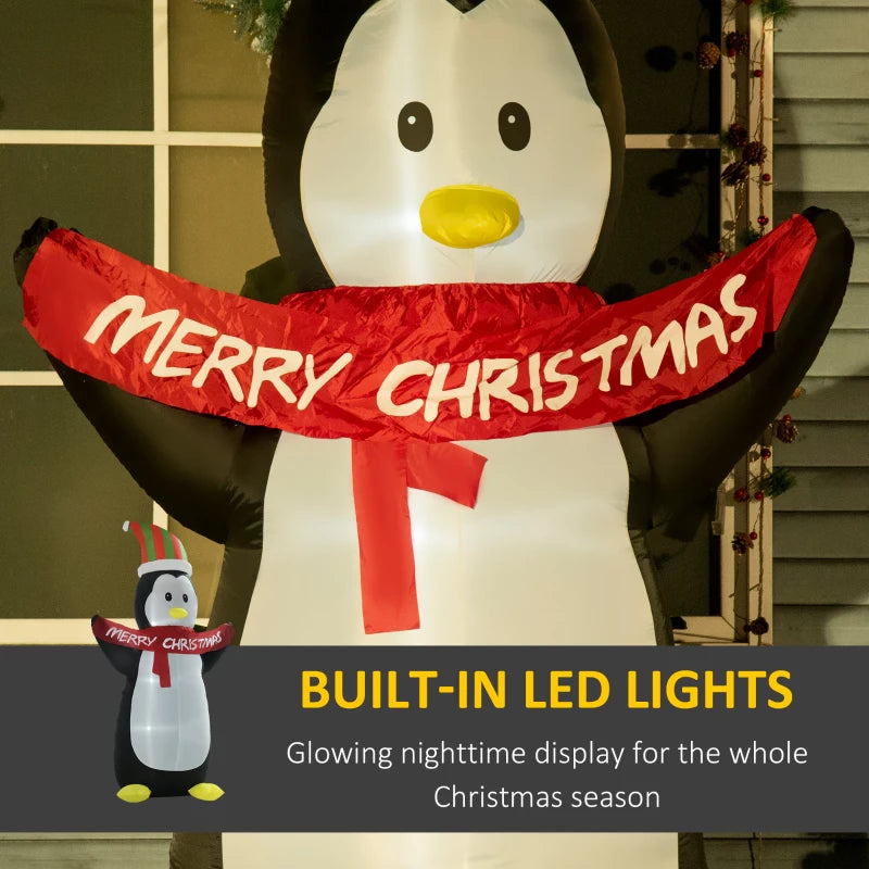 HOMCOM 8FT Inflatable Christmas Penguin, LED Lighted Blow Up Holiday Decoration for Indoor & Outdoor Yard Display 