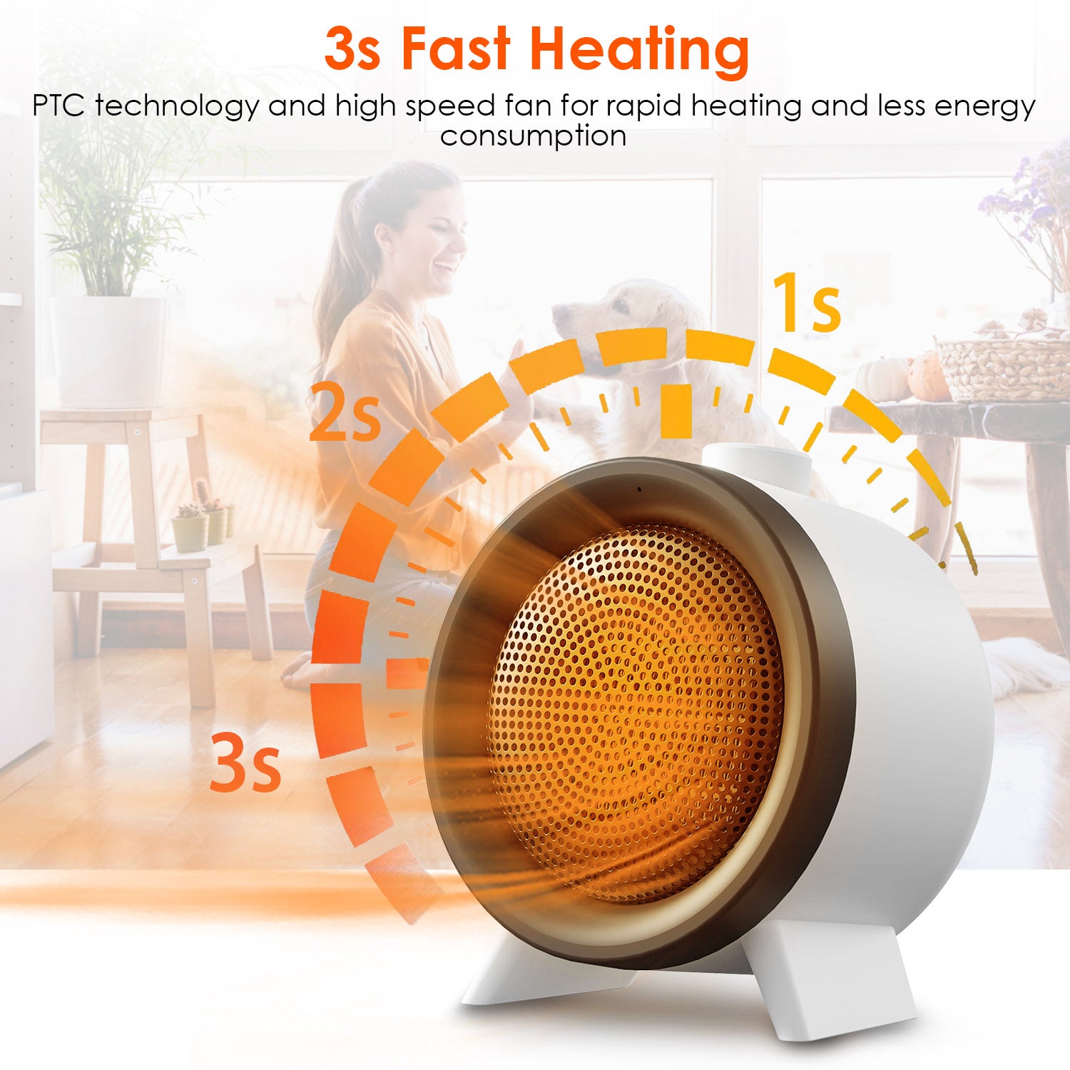 1000W Electric Space Heater Ceramic Heater Fan Heating Fan with 3 Modes 3S Fast Heating Tip-over Overheating Protection for Home Office Dormitry