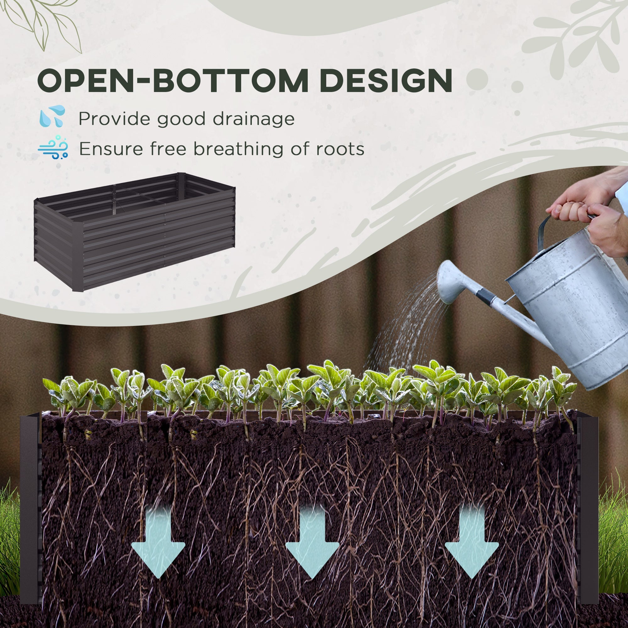 Outsunny Elevated Garden Bed Perfection: Galvanized Steel Raised Outdoor Planters with Reinforced Rods, 71" x 35" x 23", Dark Grey 