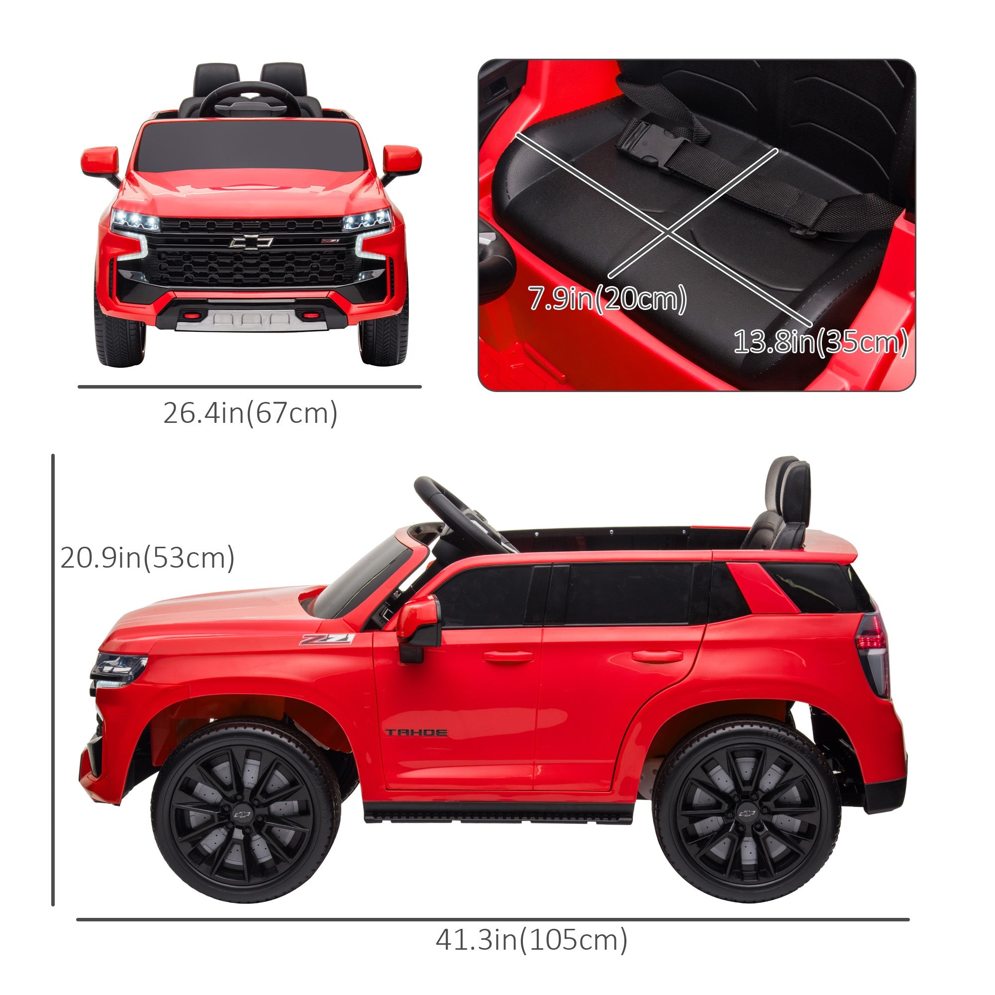Aosom 12V Chevrolet TAHOE Kids Ride On Car Remote Control MP3 Music Lights Electric Toy Truck 3-6 Years Red 