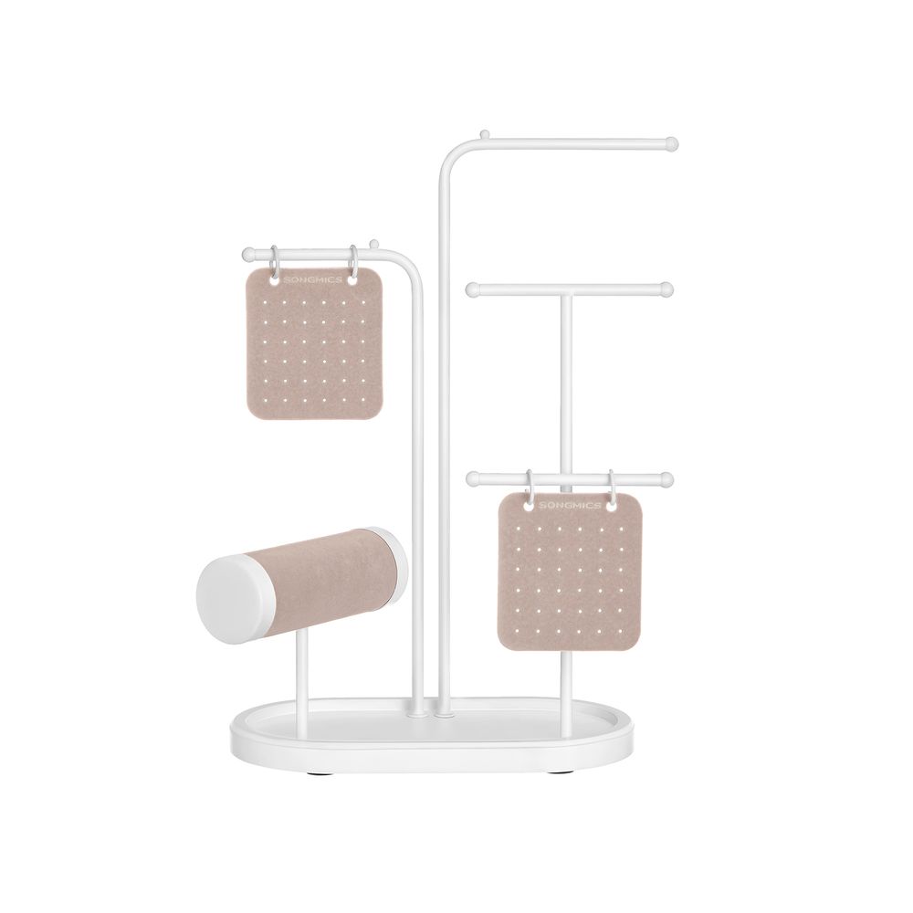 SONGMICS Jewelry Stand with Metal Frame, 2 Earring Boards, 4 Hanging Rods 