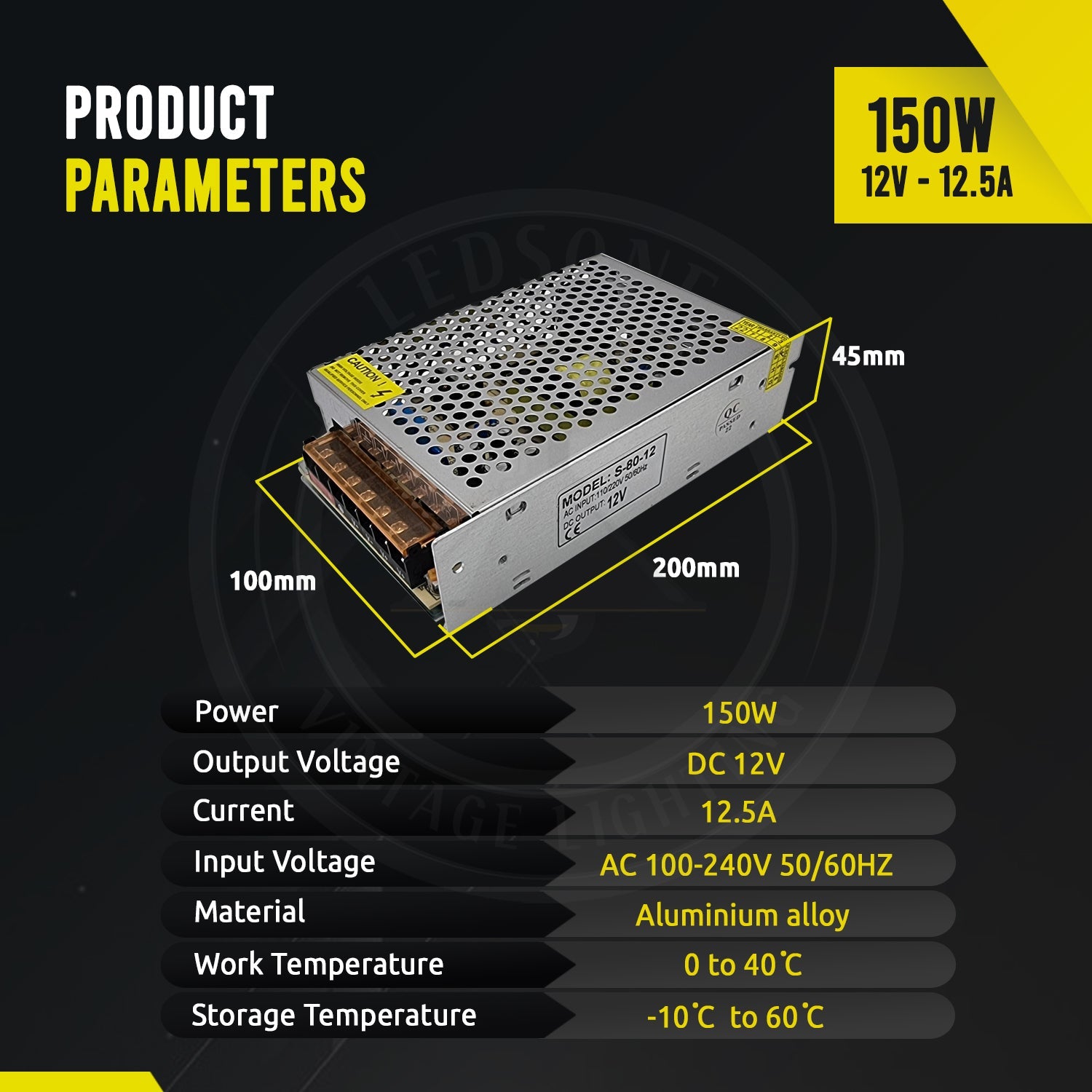 DC 12V 12.5 Amp Switching Power Supply for LED Strips CCTV~1013