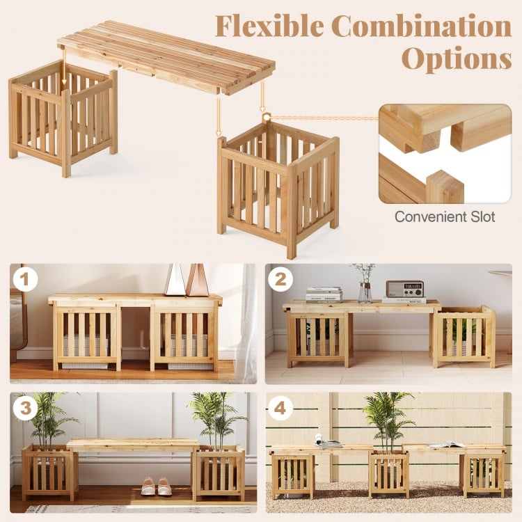 Patio Wooden Bench with Planter 2 Person Patio Bench-Natural