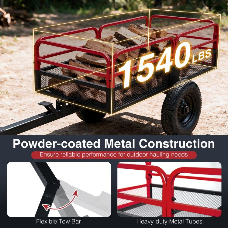 1540 LBS Heavy-Duty Dump Cart Trailer – 17.6 Cu. Ft. Utility Trailer with 16" Pneumatic Tires