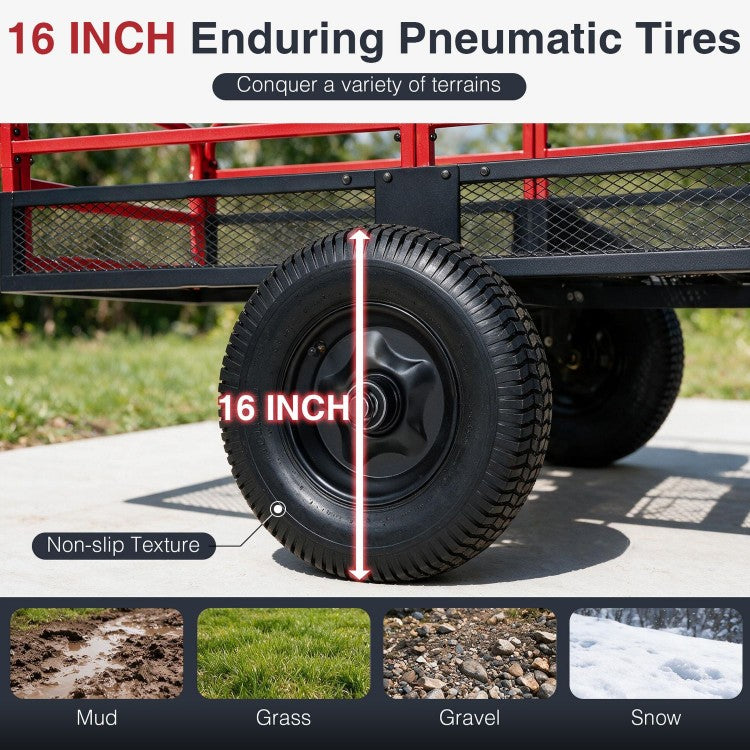 1540 LBS Heavy-Duty Dump Cart Trailer – 17.6 Cu. Ft. Utility Trailer with 16" Pneumatic Tires