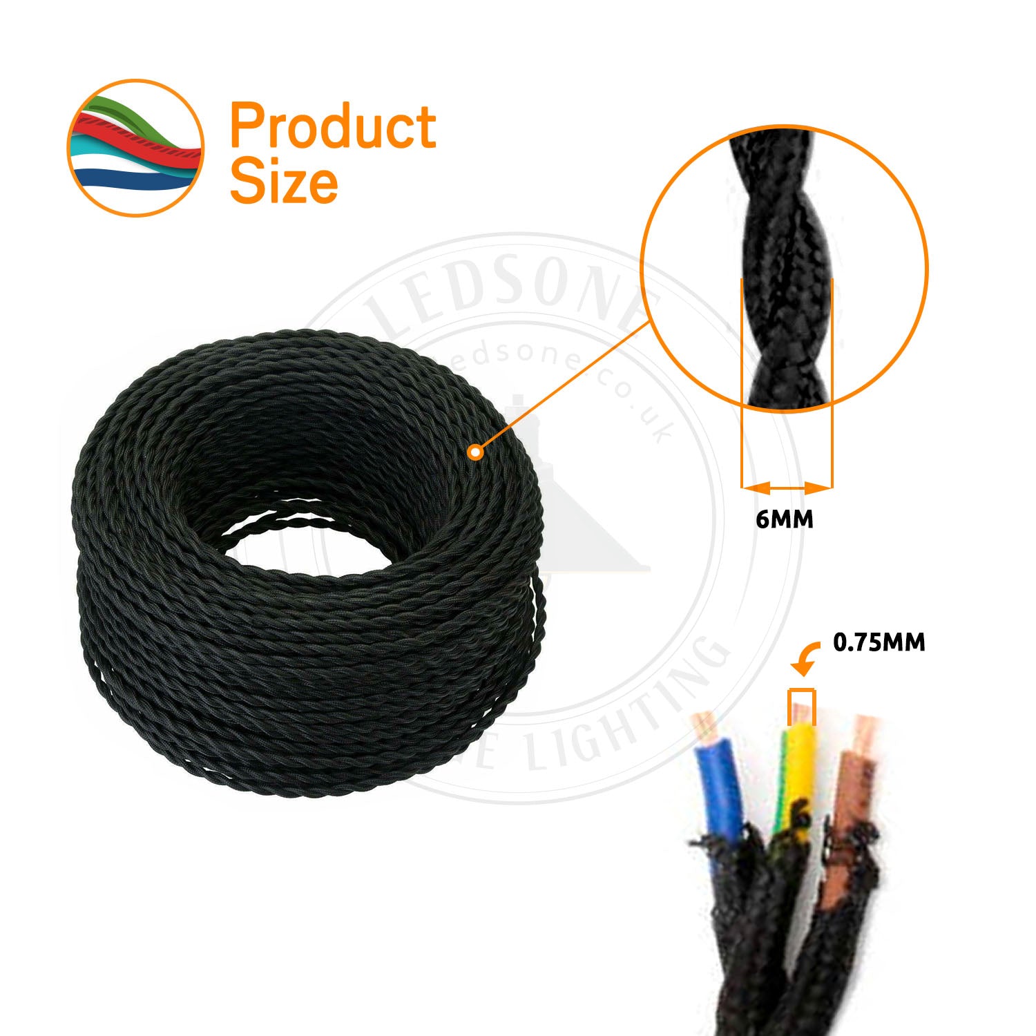 Electrical Cable 3 Core Twised Flex Fabric White~2100