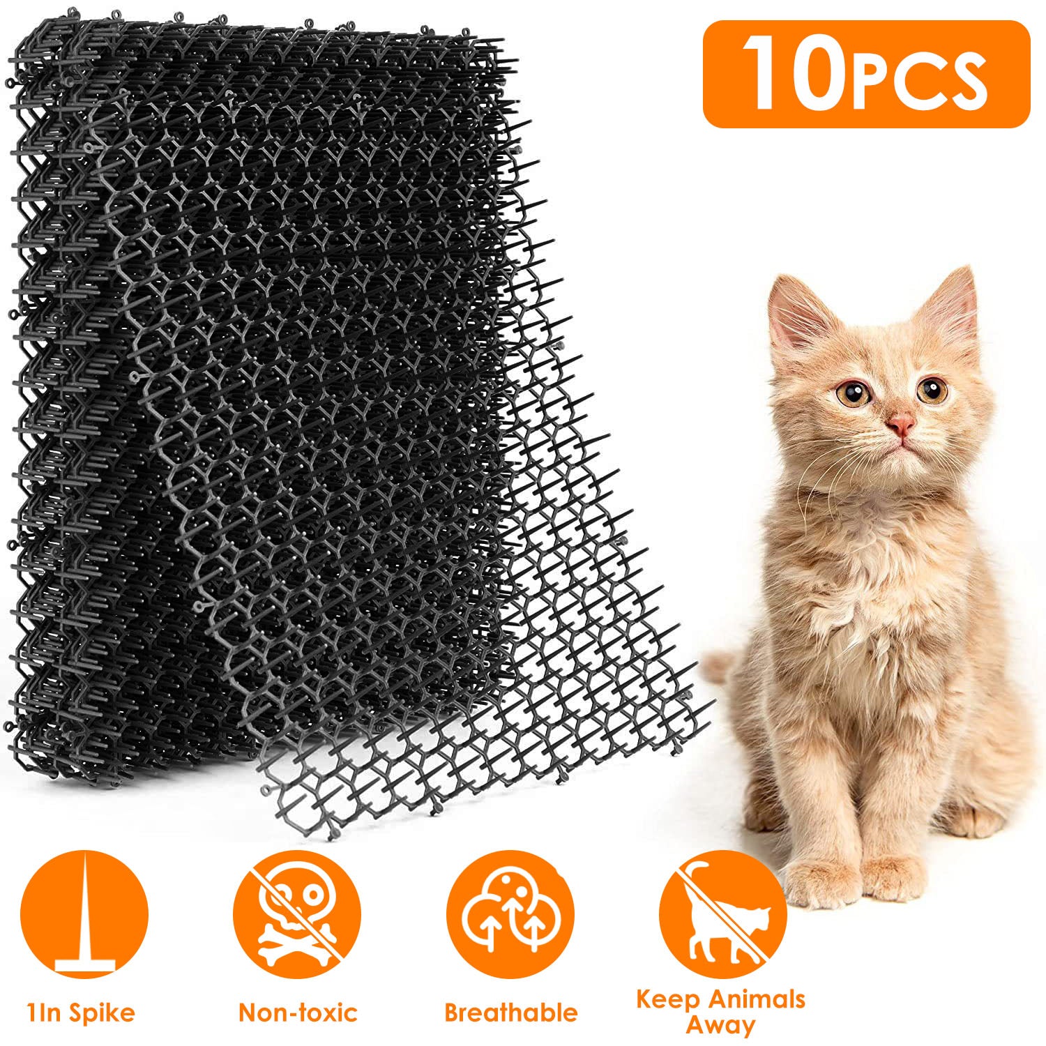 10Pcs Cat Spike Mat with Spikes 15.8x11.8in Cat Repellent Mats Spike Deterrent Stopper Mat for Pet Cats Dogs 13x1ft Area 