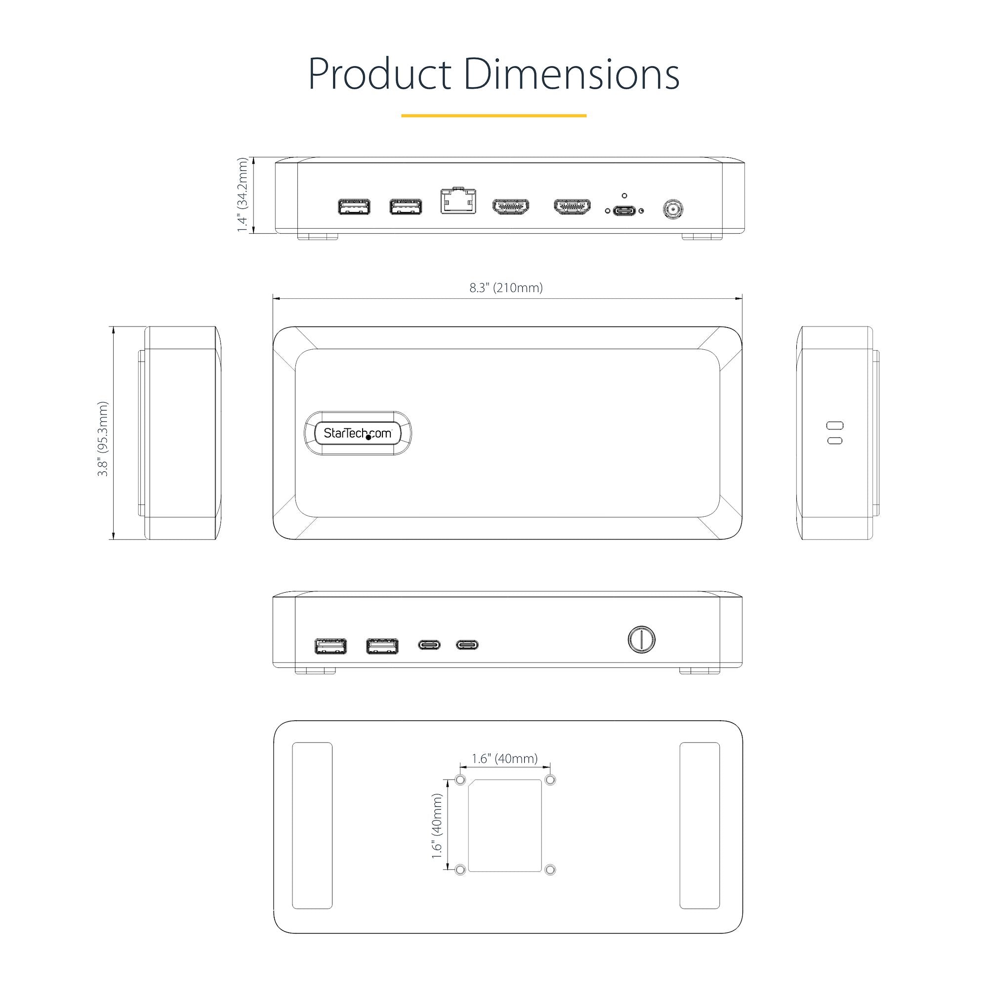 USB4 Docking Station, USB-C 40Gbps, Dual Video HDMI, Up to 2x 4K 60Hz 4:4:4 (RGB) or 2x 4K 120Hz 4:2:2, Multi-Monitor Dock, 6x USB, 2.5GbE, 100W PD 