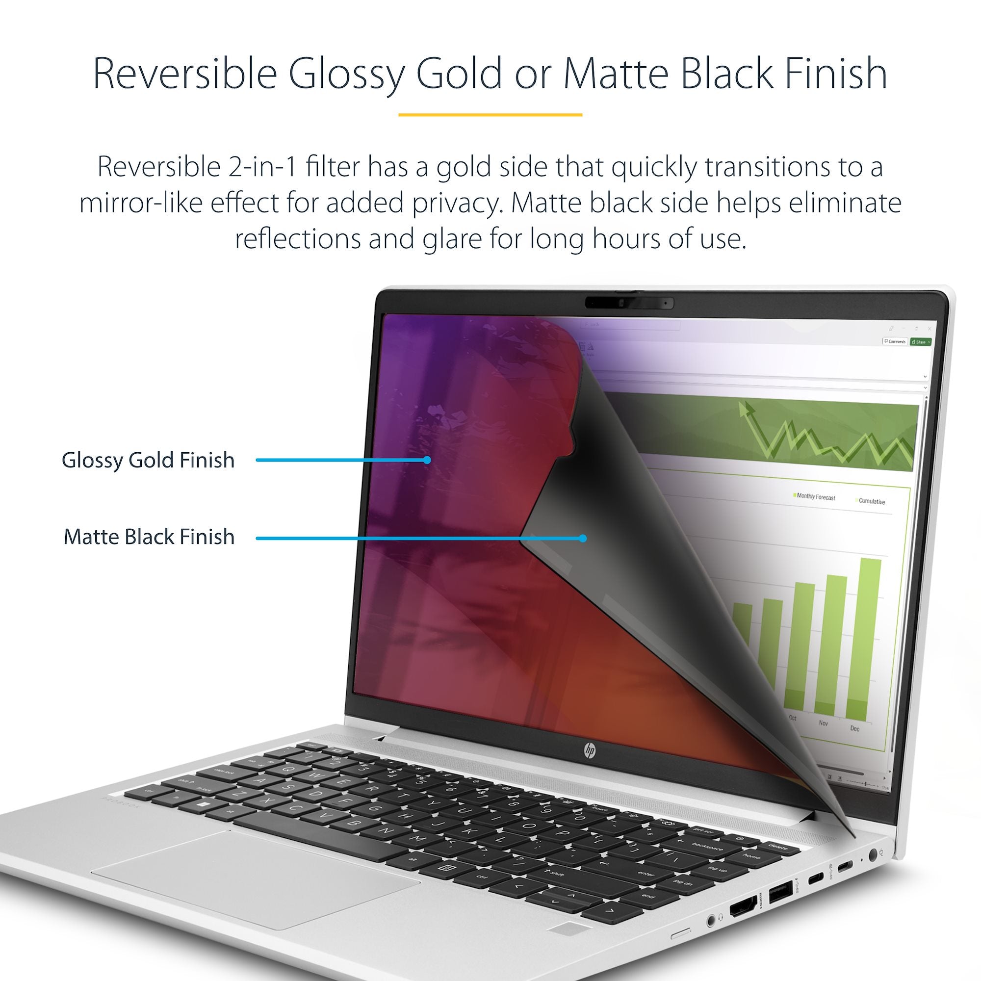 15.6-inch 16:9 Gold Laptop Privacy Screen, Reversible Filter w/Enhanced Privacy, Computer Security Filter, Removable Screen Protector/Shield, +/- 30 Deg. 