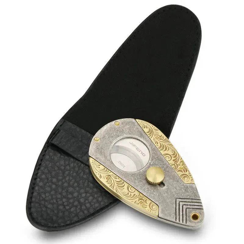 Stainless Steel Blade Solid Brass Engraved Double-edged Cigar Cutter 