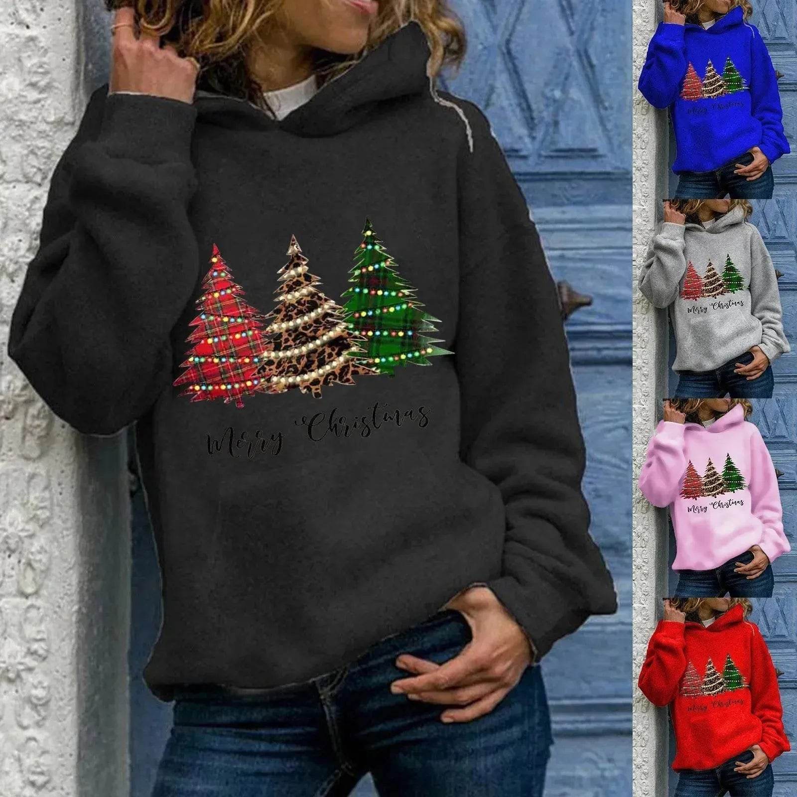 Merry Christmas tree Cashmere hoodie sweater loose top 