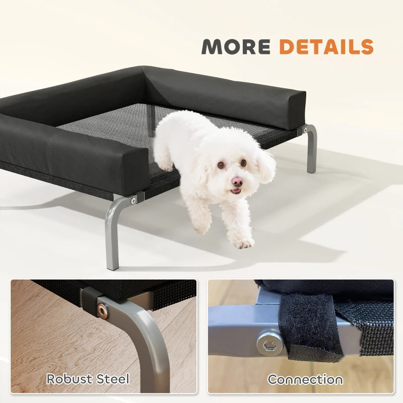 Elevated Dog Bed, Portable Raised Dog Cot with Breathable Mesh, Removable and Water-Resistant Bolsters, Black