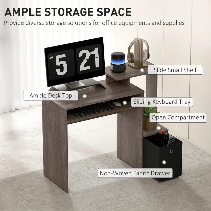 Computer Desk with Sliding Keyboard Tray Storage Drawer Shelf Home Office Workstation Grey