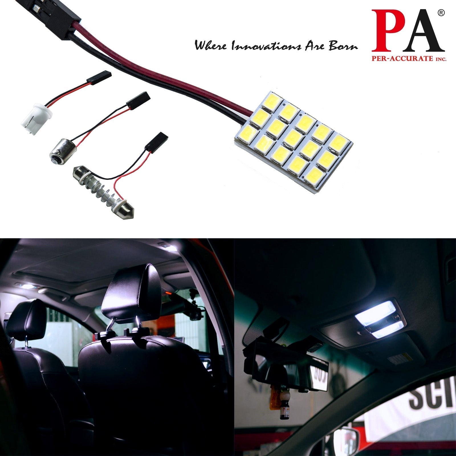 HYUGA LED Panel Board Lamps 15SMD 2835 12V 5W T10 168 194 Ba9s Festoon 28mm to 42mm for Interior, Reading, Dome, Map, Trunk, License Plate Lights (White, pack of 2) 