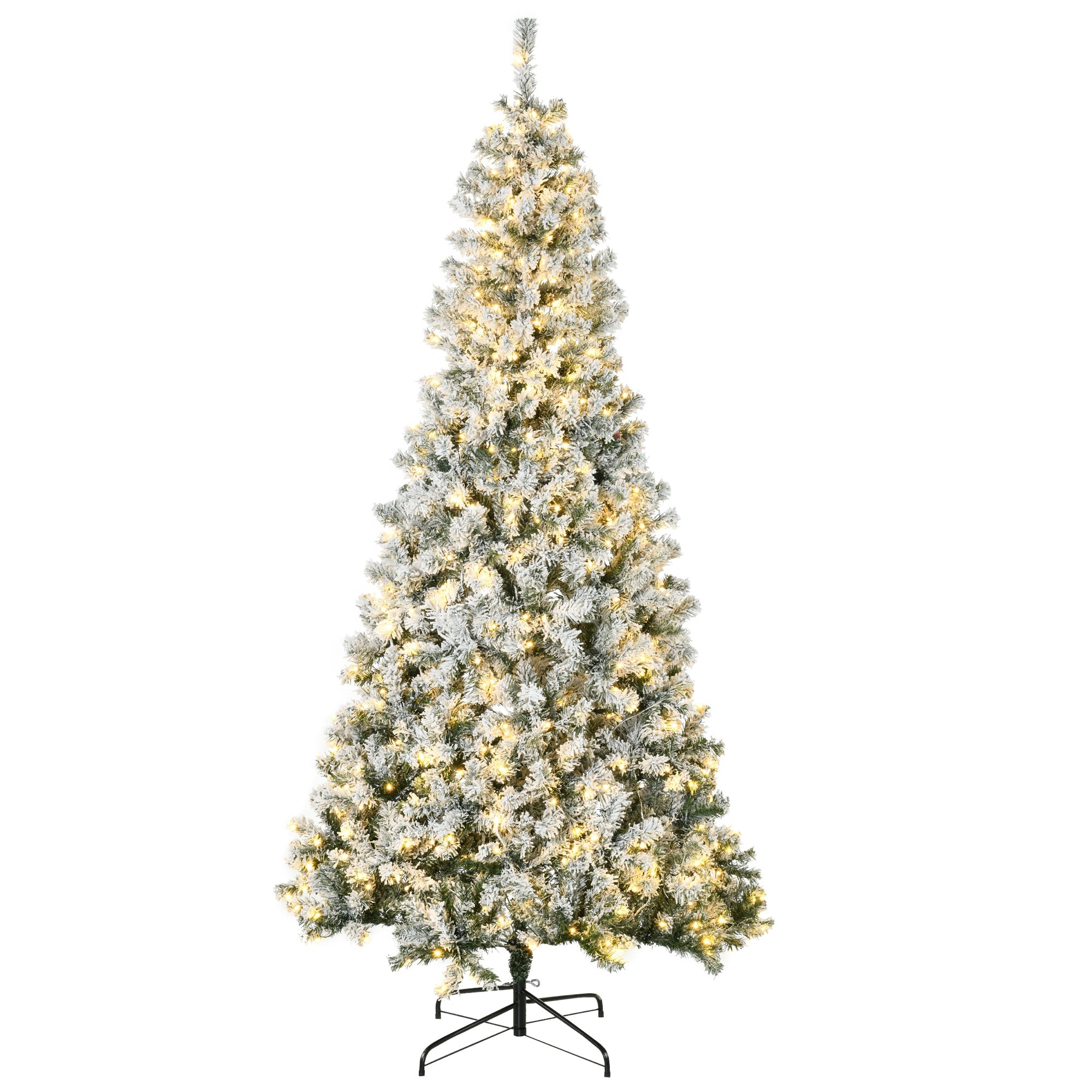 HOMCOM 7.5ft Artificial Prelit Christmas Tree with Warm White LED Light, Snow Flocked Branches, Metal Base, Xmas Tree 
