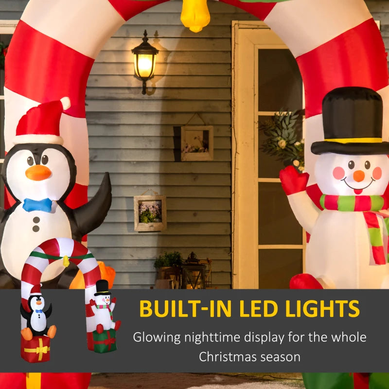 HOMCOM 9FT Inflatable Christmas Archway with Santa Claus & Snowman, Outdoor Blow Up Decoration with LED Lights 