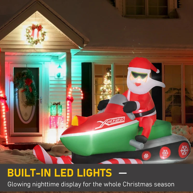 HOMCOM 5.2FT Inflatable Christmas Santa Claus on Snowmobile, LED Lighted Blow Up Decoration for Indoor & Outdoor Holiday Display 