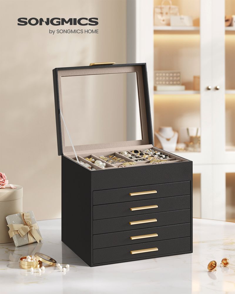 SONGMICS Jewelry Box with Glass Lid 