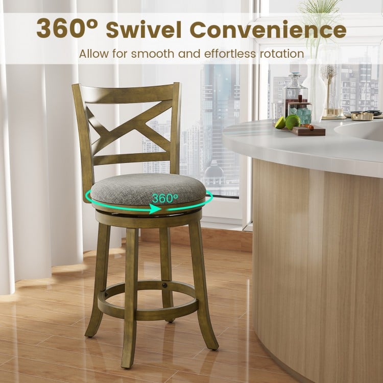 25/30 Inch Swivel Bar Stools Set of 2 with Backrests and Wood Frame-25 inches