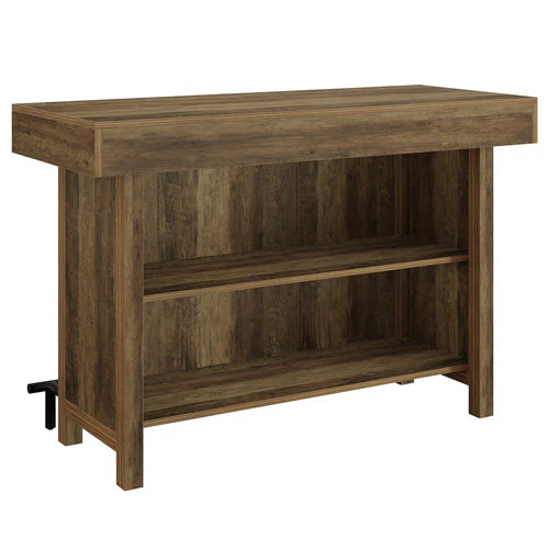 57.48" Industrial Bar Unit Counter Height Bar Table with 2-Tier Storage Shelf and Metal Footrest for Home Bar Dining Rustic Brown