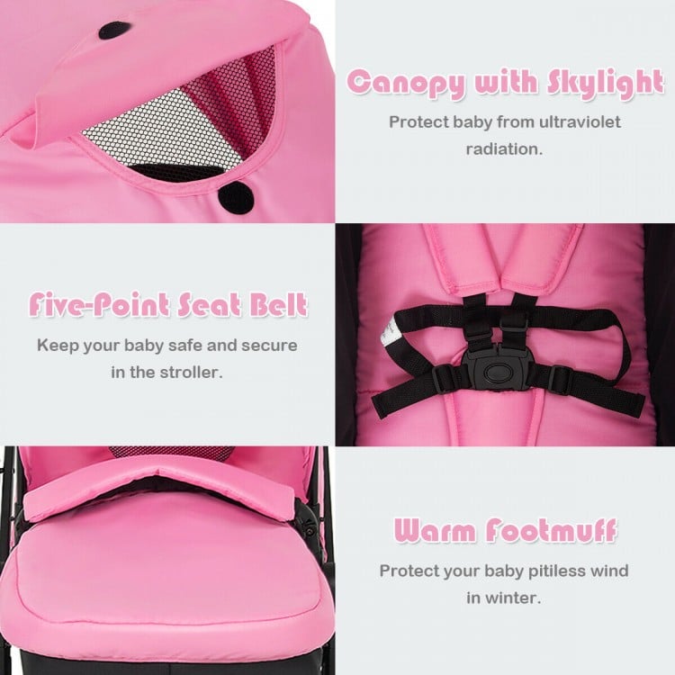 2 in 1 Foldable Pushchair Newborn Infant Baby Stroller-Pink