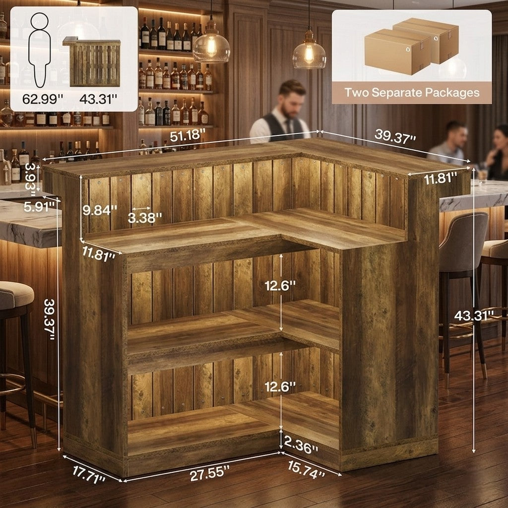 Modern L-Shaped Bar Unit, 4-Tier Corner Liquor Cabinet with Shelving