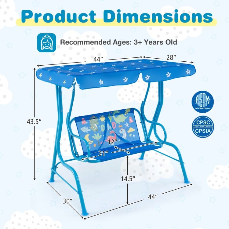 2-Seater Kids Patio Swing with Metal Stand and Adjustable Canopy-Bule