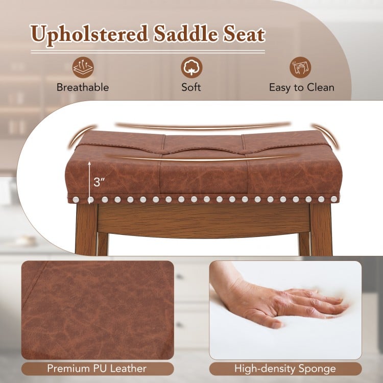 25/29 Inch Set of 2 Upholstered PU Leather Bar Stools with Saddle Seat-25 inches