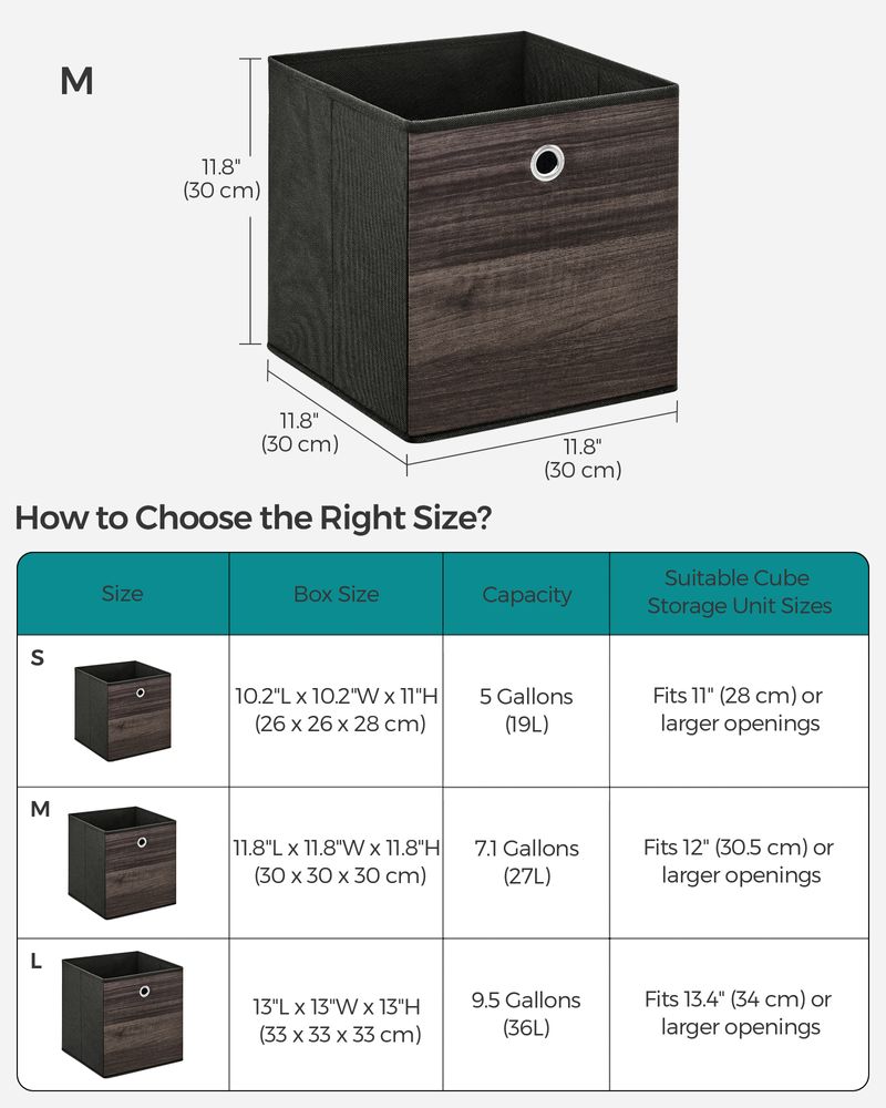 SONGMICS Set of 6 Storage Cubes 11.8 x 11.8 x 11.8 Inches Chestnut Brown 