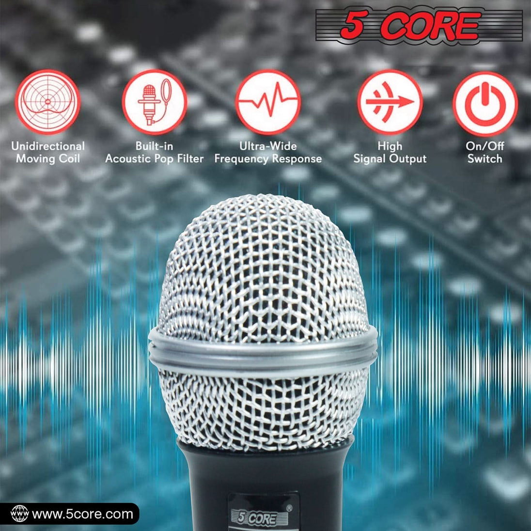 5Core Handheld Dynamic XLR Microphone – Professional Mic for Karaoke, Singing, and Studio Use