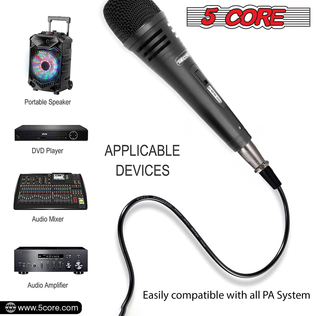 5 Core Dynamic XLR Microphone - Handheld Mic for Karaoke, Singing, and Studio Use