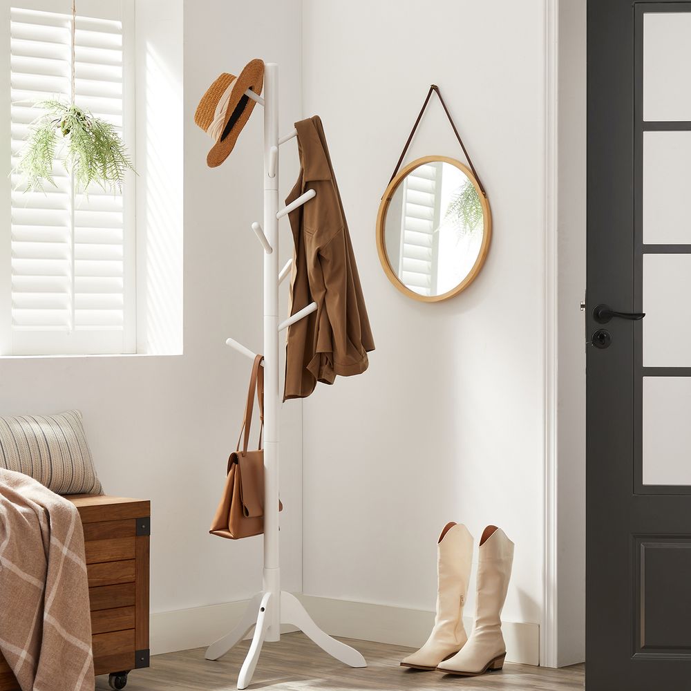 VASAGLE Solid Wood Coat Rack with 8 Hooks 
