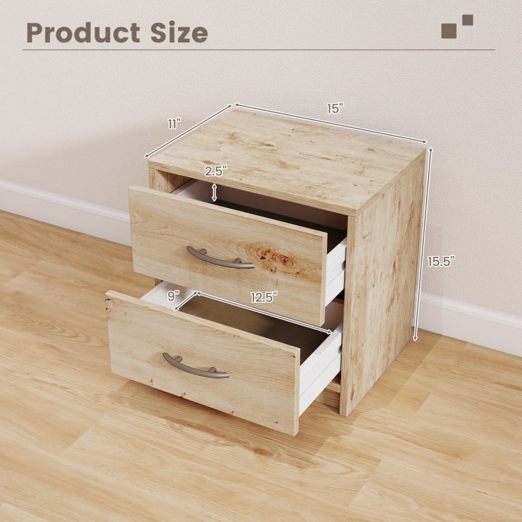 2 Drawer Nightstand with Storage for Living Room-Oak