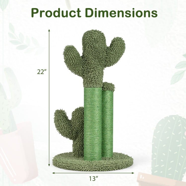 22 Inch Cactus Cat Scratching Post with Natural Sisal Rope-Green