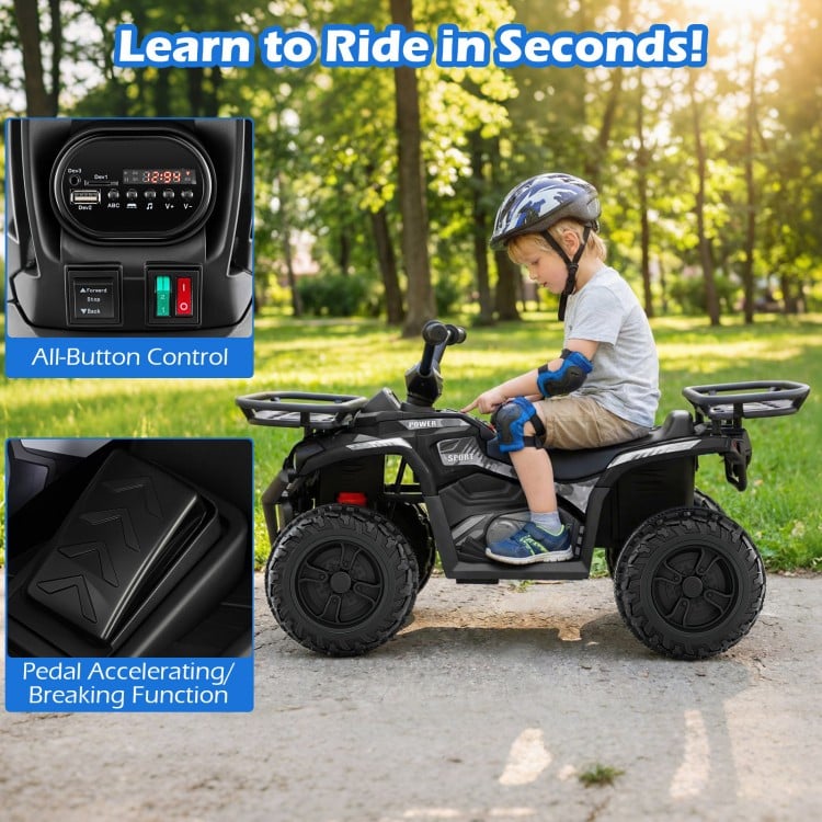 24V Electric Ride On Quad with LED Headlights-Black