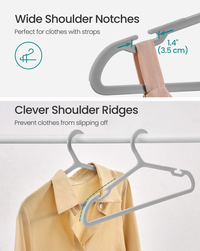 SONGMICS Plastic Hangers with Wide Shoulder Notches Pack of 50 