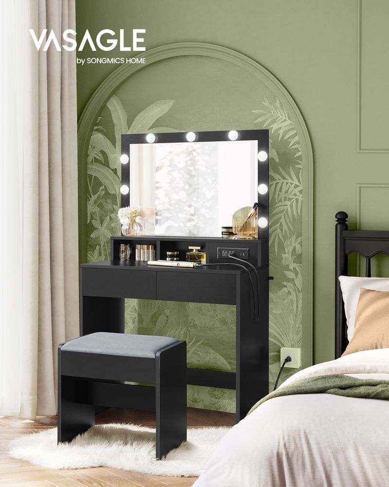 VASAGLE Vanity Desk with Mirror and Lights 