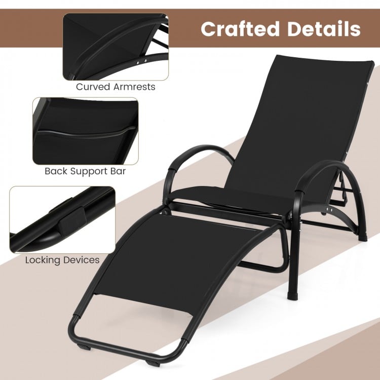 2-in-1 Outdoor Rocking Chair with 4-Position Adjustable Backrest for Patio Porch Poolside-Black