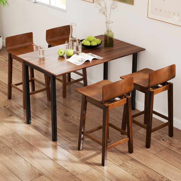 24.5 Inch Swivel Wooden Bar Stools Set of 2 with Rubber Wood Legs and Low Back-Walnut