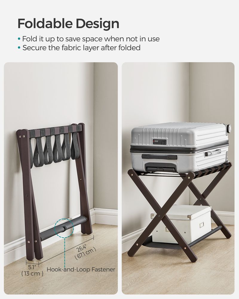 SONGMICS Folding Suitcase Stand with Storage Shelf 