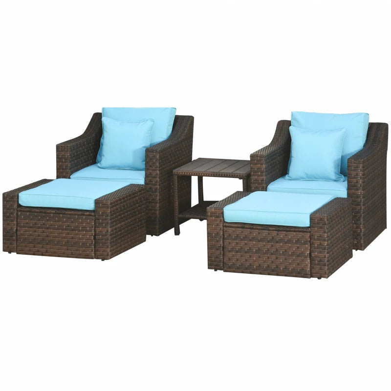 Outsunny 5-Piece Patio Furniture Set Outdoor Rattan Wicker Conversation Set with 2 Cushioned Chairs, 2 Ottomans and Coffee Table, Replacement Cushion Cover Included, Beige