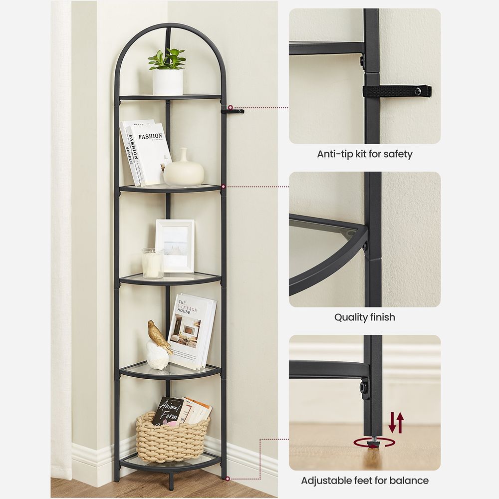 VASAGLE 5-Tier Glass Corner Storage Shelf 